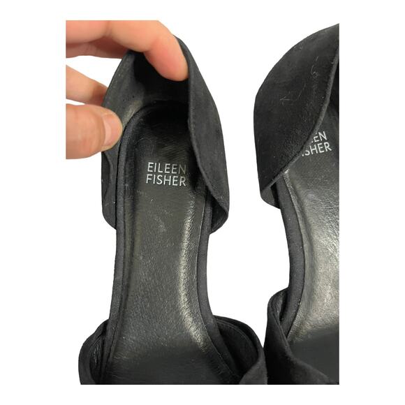 EILEEN FISHER Fuller Suede d'Orsay Flat Black Pointed Toe Leather Shoes 8 EUC - Picture 9 of 13